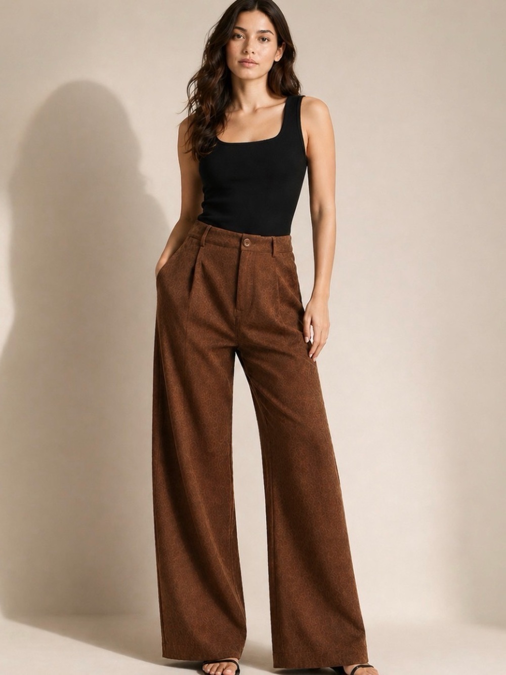 Frank & Oak Gertrude Brown Wool-Blend Wide Leg Tailored Pants Size 4